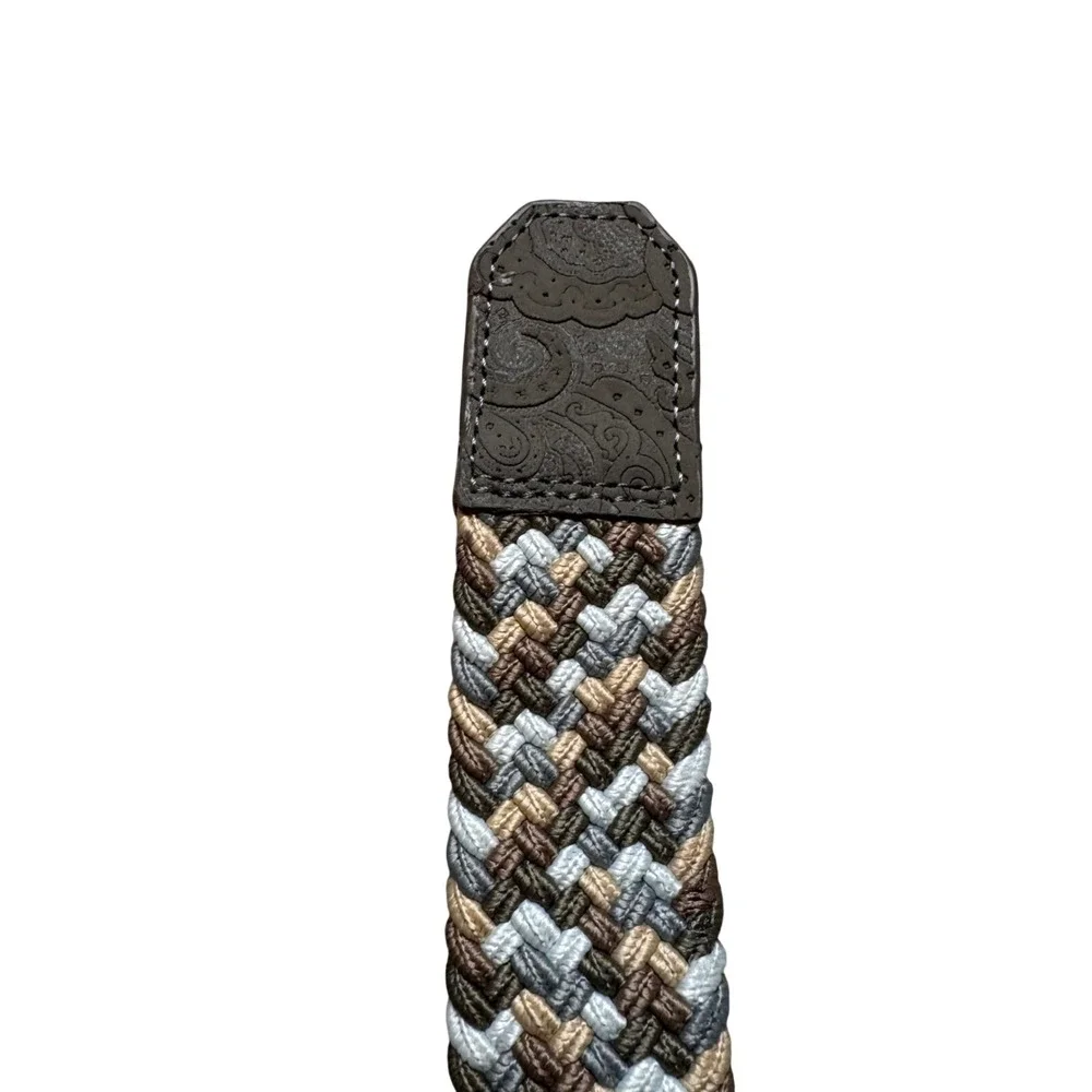 Robert Graham Men's 36 Jacob Braided Belt Tan Grey Paisley Leather‎ Trim New